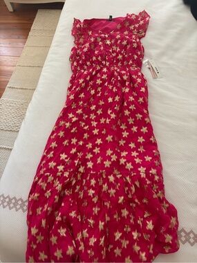 Aqua Red Dress with Gold Star Print